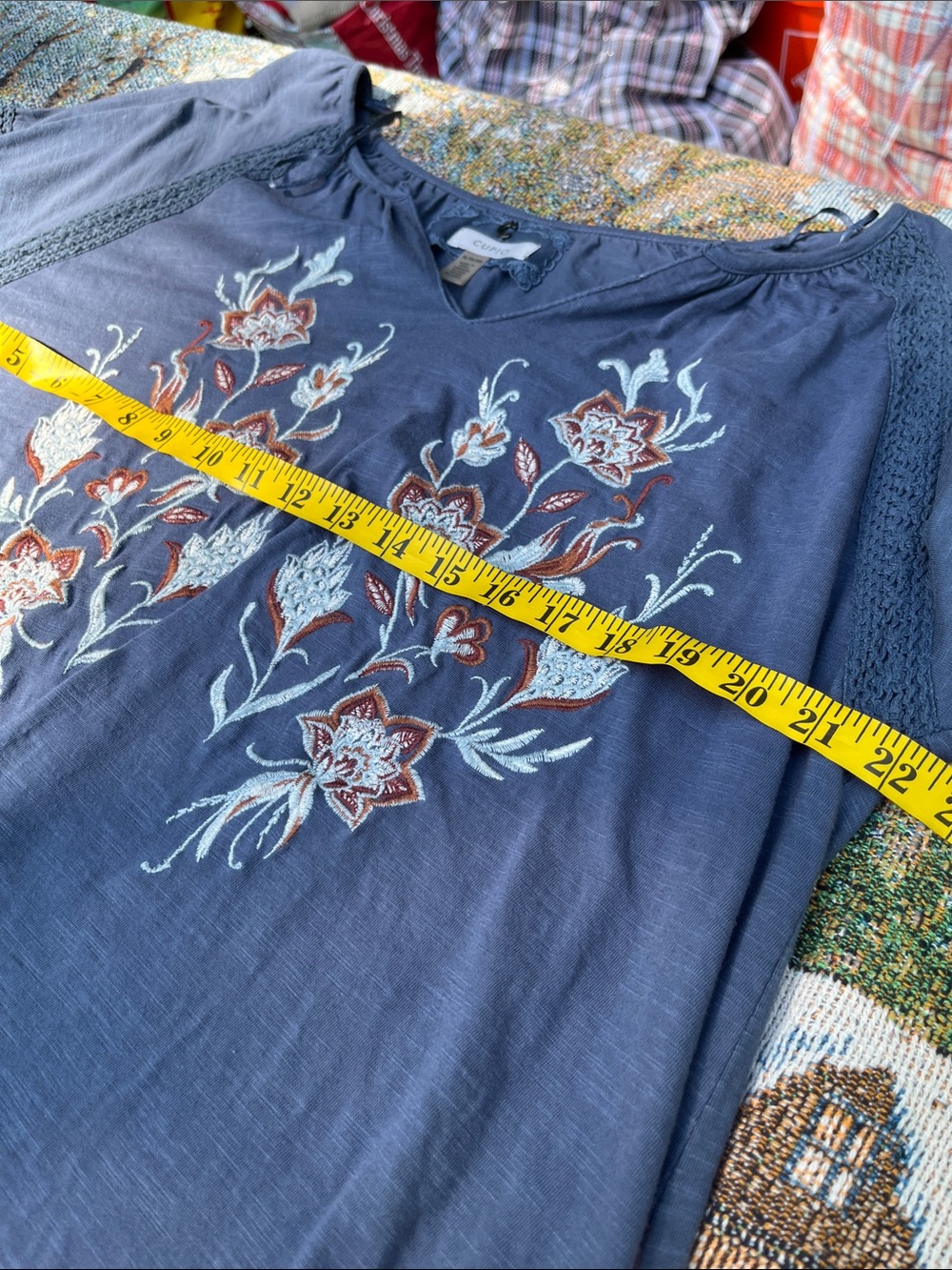 Cupio Blue Floral Embroidered Peasant Top dress  XL - Picture 5 of 10